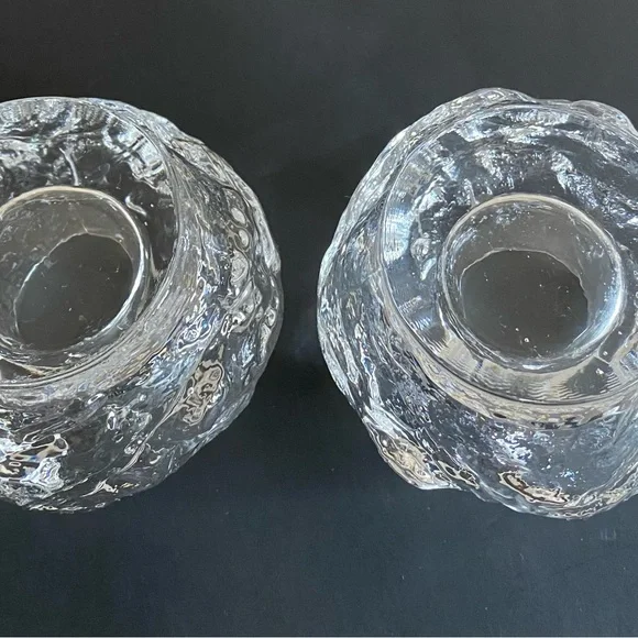 Vintage 2 Kosta Boda Snowball Candle Holders Crystal Glass Ann Warff Sweden 3” - Picture 3 of 4